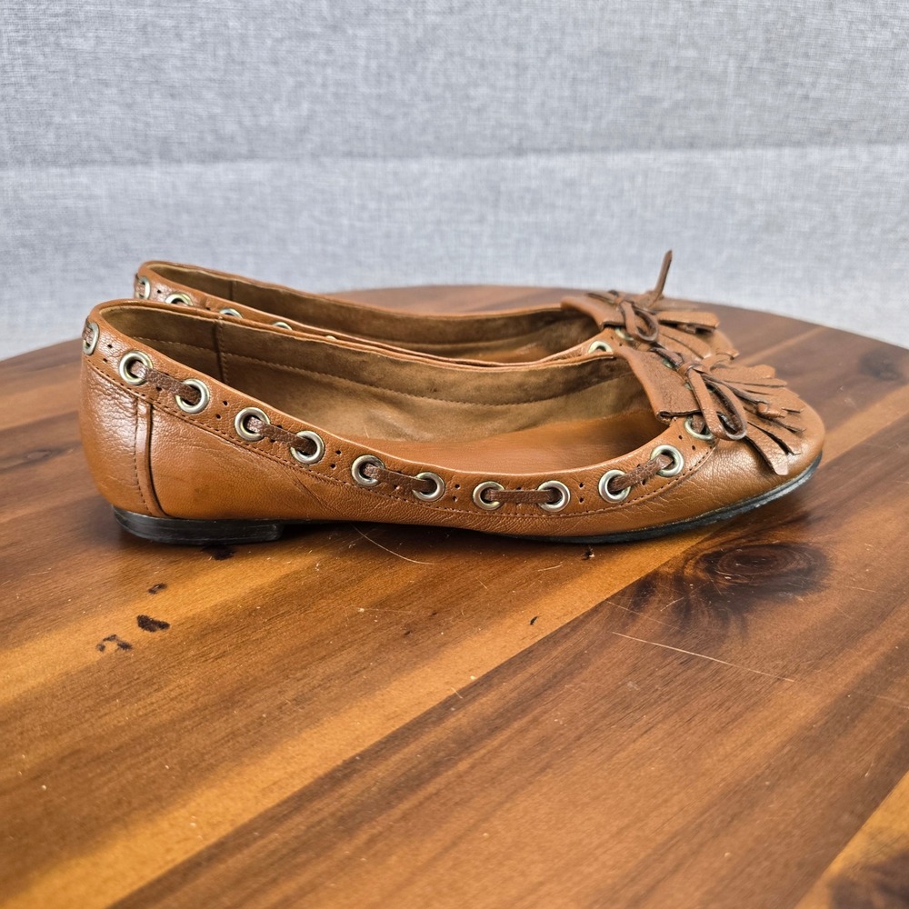 Dani Black for Ed-Io Brown Leather Kiltie Grommet Ballet Flats 7W Italy Vibram